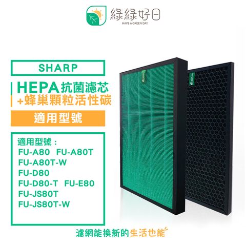 綠綠好日 適 夏普 SHARP FU-A80 FU-A80T FU-A80T-W 抗菌 HEPA 濾芯 濾網 蜂巢顆粒