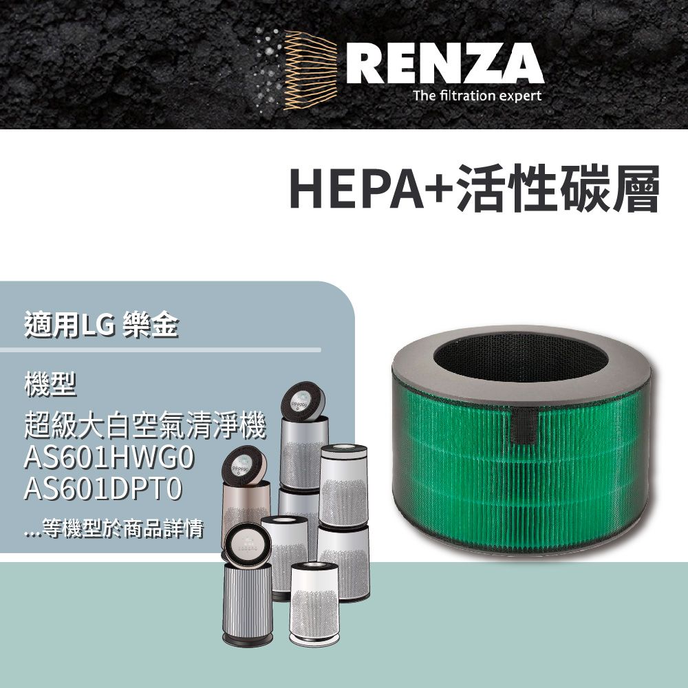 RENZA 適用   超級大白 AS601HWG0 AS101DSS0 101DWH0 空氣清淨機 抗菌HEPA除臭活性碳 濾網