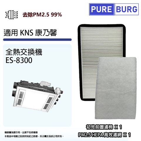 適用KNS 康乃馨 ES-8300 ES8300 全熱交換器PM2.5 HEPA濾網濾芯 + 初效前置濾棉