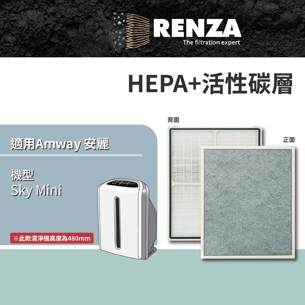 RENZA 適用Amway 安麗 Sky Atmosphere Mini 小台 空氣清淨機 HEPA+活性碳濾網 濾芯