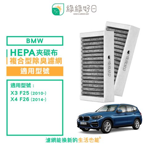 BMW 綠綠好日 適用  X3 F25 / X4 F26【雙入組】強效除臭濾網 GBW006