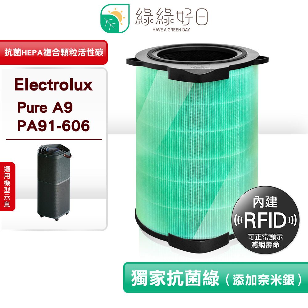 綠綠好日適用Electrolux 伊萊克斯Pure A9 PA91-606【RFID 單入】HEPA