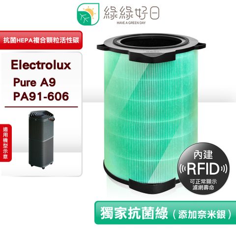 綠綠好日 適用 Electrolux 伊萊克斯 Pure A9 PA91-606 EFDCLN6 EFDFRH6【RFID 單入】HEPA抗菌 蜂巢顆粒活性碳 複合式