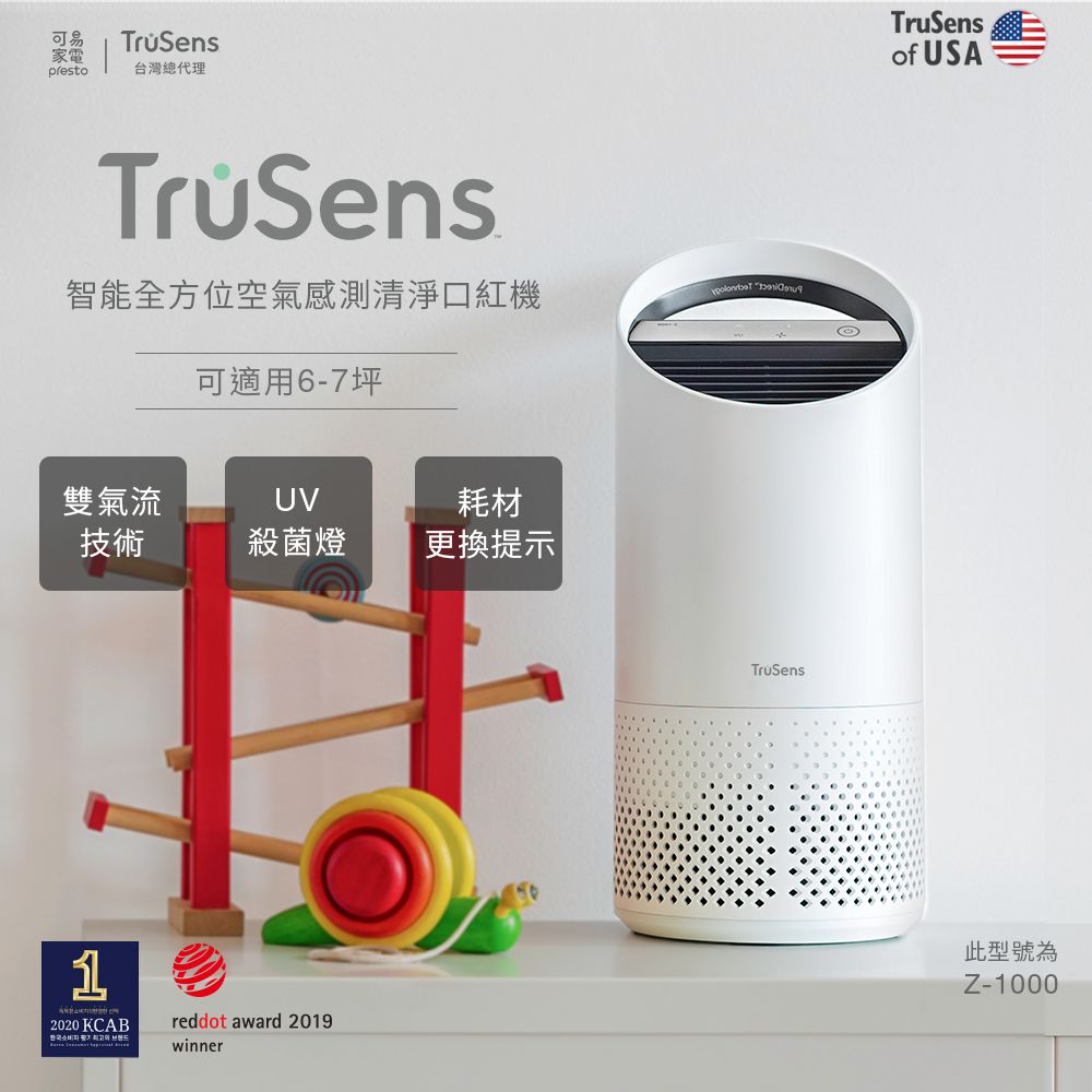  【福利品】美國Trusens「口紅機」雙氣流UV殺菌空氣感測清淨機 Z1000