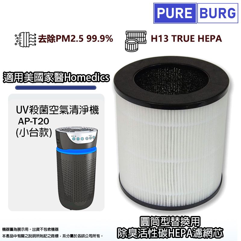 PUREBURG 2合1高效活性碳+HEPA濾網濾芯AP-T20FL