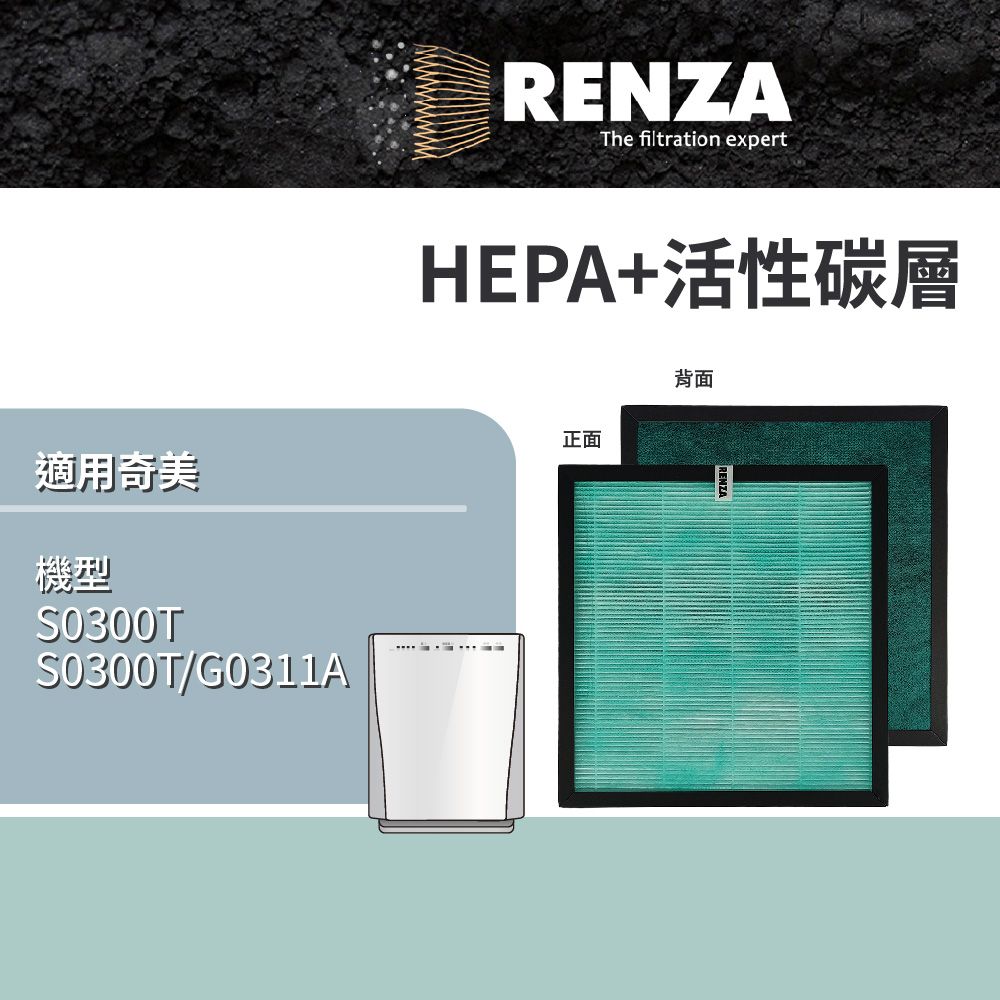 RENZA 適用奇美 S0300T S0300T/G0311A CHIMEI 空氣清淨機 HEPA活性碳濾網 濾芯 濾心