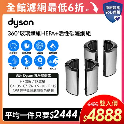 【dyson 戴森】04/06/07/09/10 系列 360°玻璃纖維HEPA + 活性碳濾網(雙入)