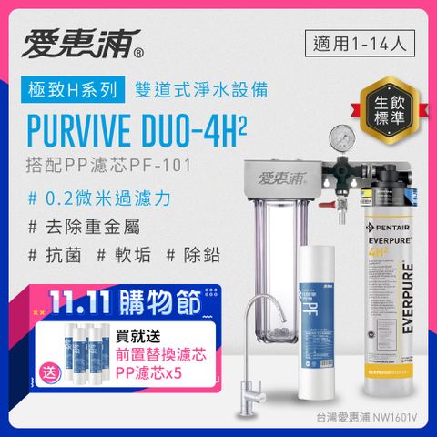 EVERPURE 愛惠浦 PURVIVE Duo-4H2生飲級兩道式廚下型淨水器(前置PP過濾)