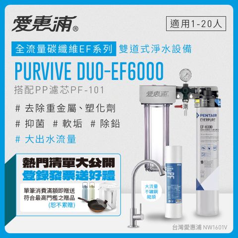 EVERPURE 愛惠浦 PURVIVE Duo-EF6000生飲級兩道式廚下型淨水器(前置PP過濾)