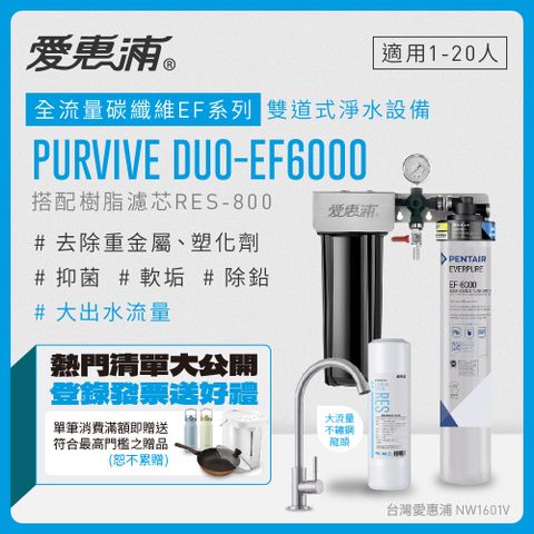 EVERPURE 愛惠浦 PURVIVE Duo-EF6000生飲級兩道式廚下型淨水器(前置樹脂軟水)