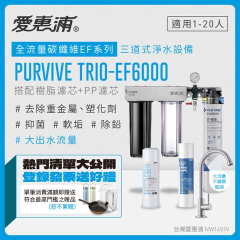 EVERPURE 愛惠浦 PURVIVE Trio-EF6000生飲級三道式廚下型淨水器(前置樹脂軟水+PP過濾)