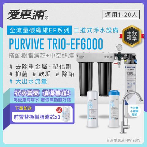 愛惠浦 EVERPURE PURVIVE Trio-EF6000三道式廚下型淨水器(前置樹脂+中空絲膜濾芯)