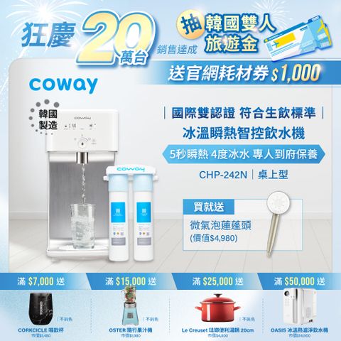 【Coway】冰溫瞬熱桌上型飲水機 淨水器 CHP-242N(原廠安裝/贈前置軟水濾芯)
