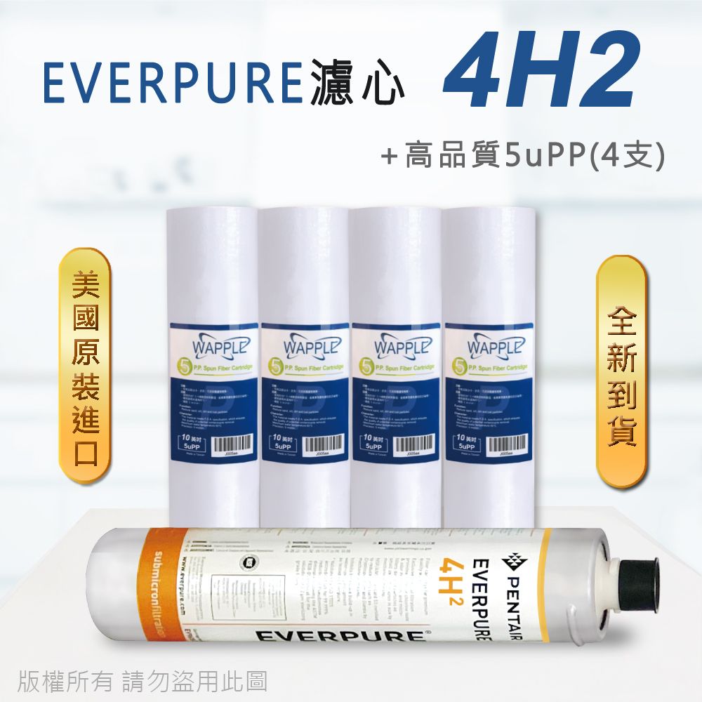 EVERPURE 愛惠浦 美國原廠平行輸入 4H2 濾心+高品質前置5uPP濾心(5支組)