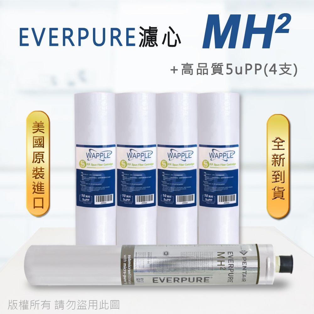 EVERPURE 愛惠浦 美國原廠平行輸入 MH2 濾心+高品質前置5uPP濾心(5支組)