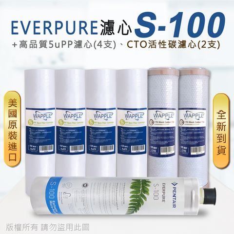 EVERPURE 愛惠浦 美國原廠平行輸入 S100 濾心+高品質前置5uPP濾心+CTO濾心(7支組)