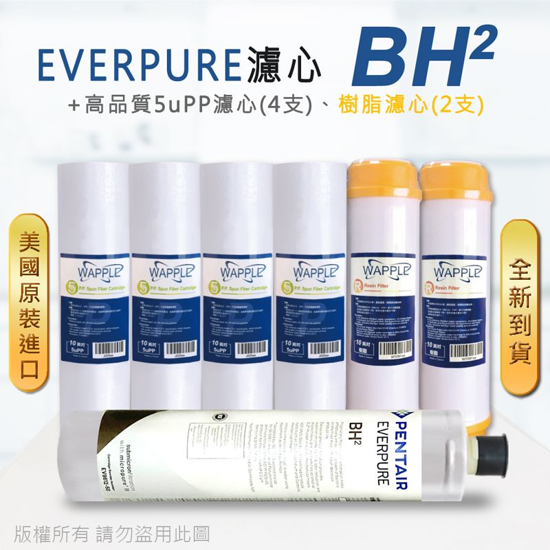 EVERPURE 愛惠浦 美國原廠平行輸入 BH2 濾心+高品質前置5uPP濾心+樹脂濾心(7支組)