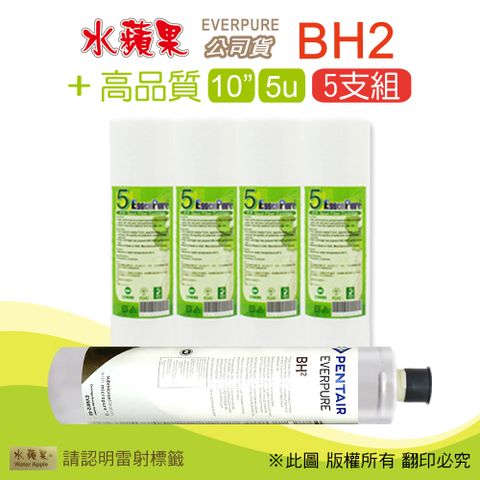 EssenPure 水蘋果 高品質10英吋5微米PP濾心+公司貨BH2濾心(5支組)