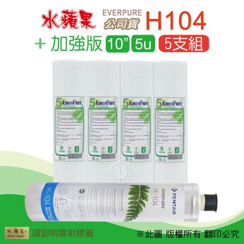 EssenPure 水蘋果 加強版10英吋5微米PP濾心+公司貨H104濾心(5支組)