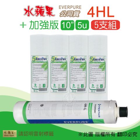 EssenPure 水蘋果 加強版10英吋5微米PP濾心+公司貨4HL濾心(5支組)