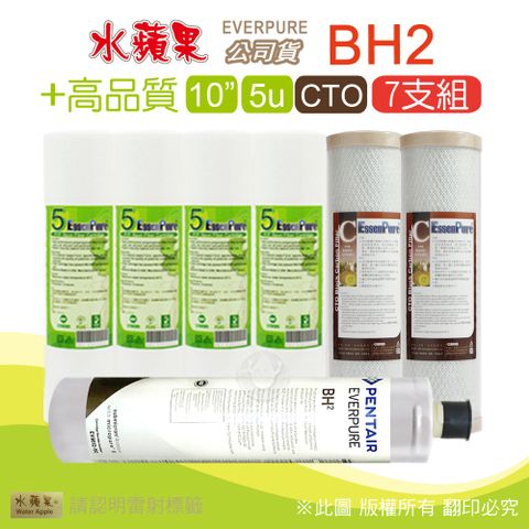 EssenPure 水蘋果 高品質10英吋5微米PP濾心+CTO活性碳濾心+公司貨BH2濾心(7支組)