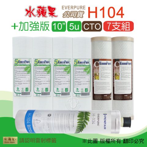 EssenPure 水蘋果 加強版10英吋5微米PP濾心+CTO活性碳濾心+公司貨H104濾心(7支組)