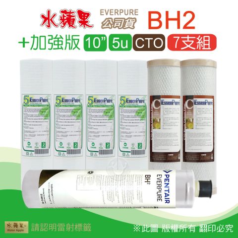 EssenPure 水蘋果 加強版10英吋5微米PP濾心+CTO活性碳濾心+公司貨BH2濾心(7支組)