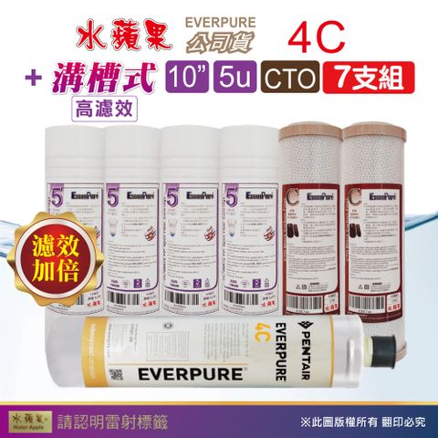 EssenPure 水蘋果 WAP-110高濾效10吋溝槽5uPP+CTO濾心+Everpure公司貨4C濾心(7支組)