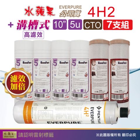 EssenPure 水蘋果 WAP-110高濾效10吋溝槽5uPP+CTO濾心+Everpure公司貨4H2濾心(7支組)