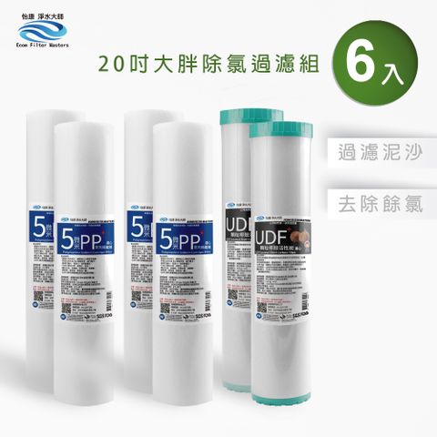 怡康 20吋大胖標準5微米PP濾心(4入)+20吋大胖標準UDF椰殼活性碳濾心(2入)