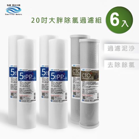 怡康 20吋大胖標準5微米PP濾心(4入)+20吋大胖標準CTO燒結壓縮活性碳濾心(2入)