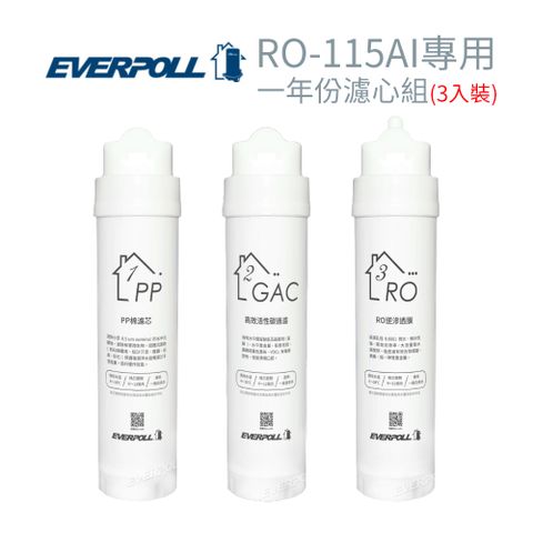 EVERPOLL 愛科濾淨 RO-115AI專用 一年份濾心組 (3入裝)