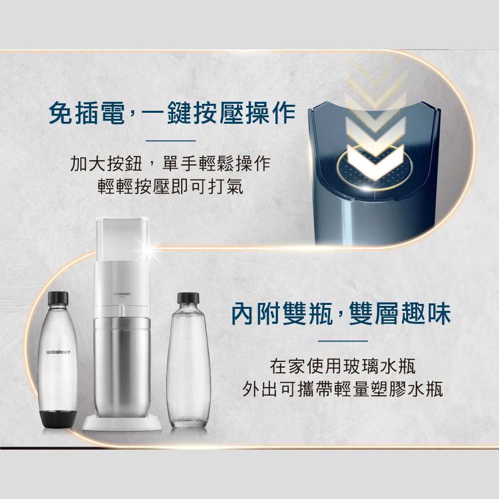 Sodastream 【快扣鋼瓶機型】DUO｜旗艦尊款氣泡水機(典雅白)