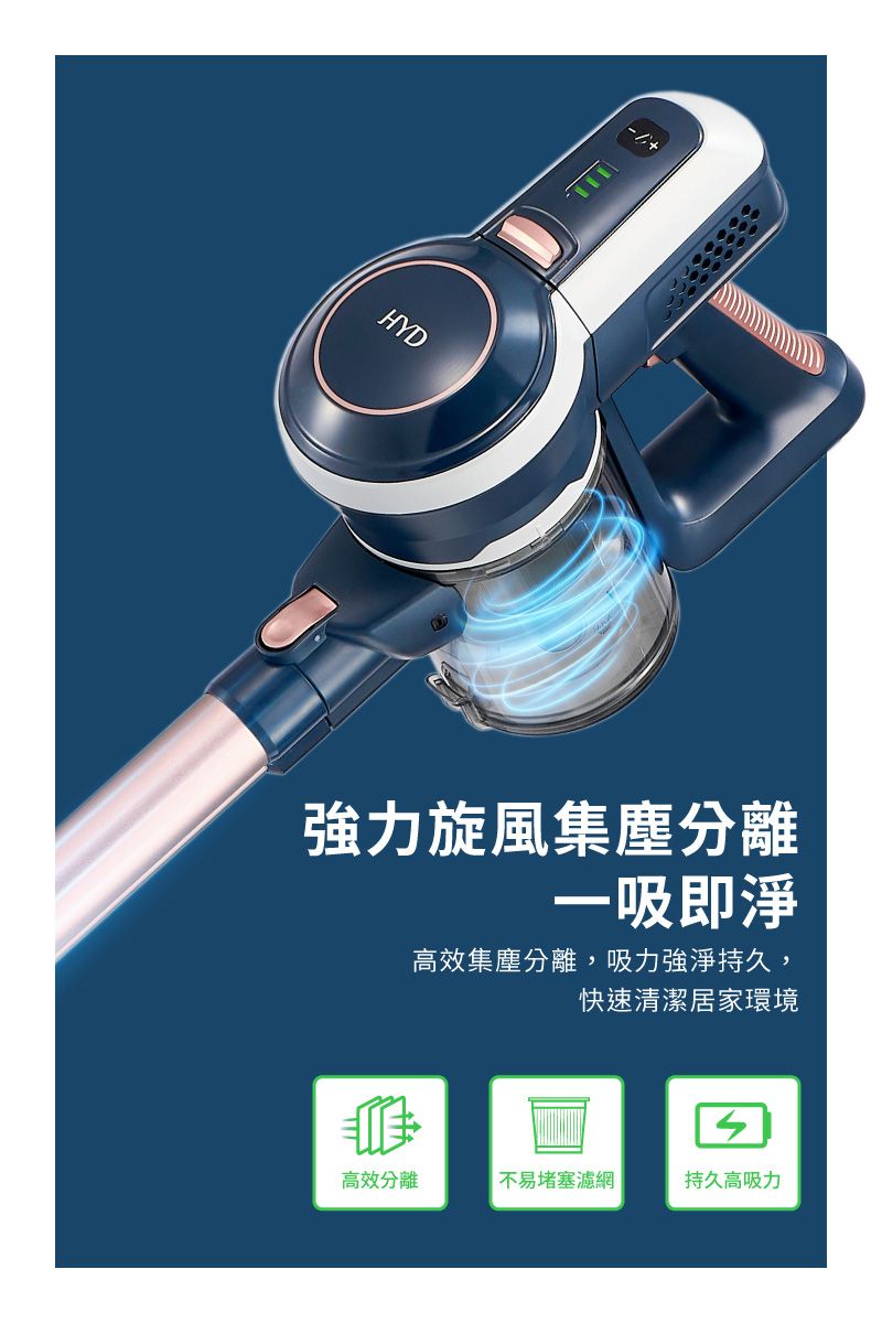 HYD強力旋風集塵分離一吸即淨高效集塵分離,吸力強淨持久,快速清潔居家環境滙高效分離不易堵塞濾網持久高吸力