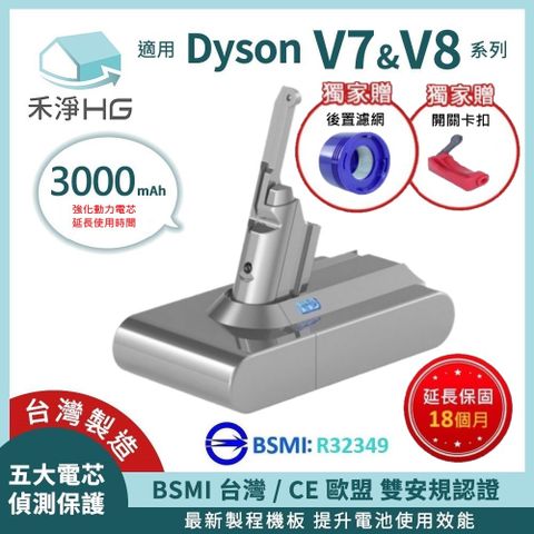 【禾淨家用HG】Dyson V7 DC8300 3000mAh 副廠吸塵器配件 鋰電池(前+後置濾網)