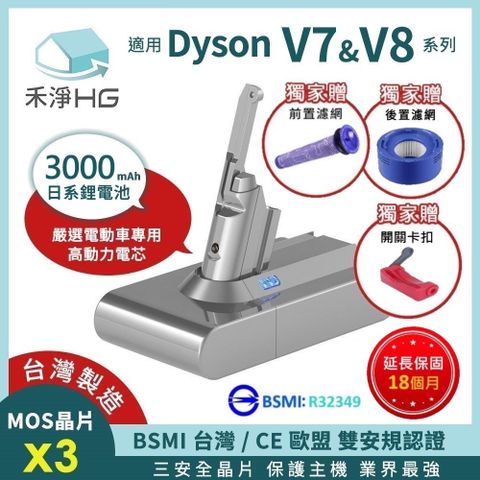 【禾淨家用HG】Dyson V8 DC8300 3000mAh 副廠吸塵器配件 鋰電池(前+後置濾網)