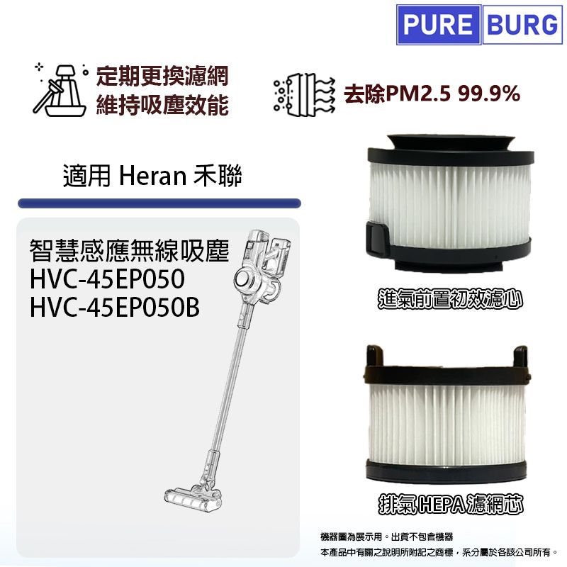  適用Heran禾聯HVC-45EP050 HVC-45EP050B智慧感應無線吸塵器進風/排氣HEPA集塵濾網濾芯