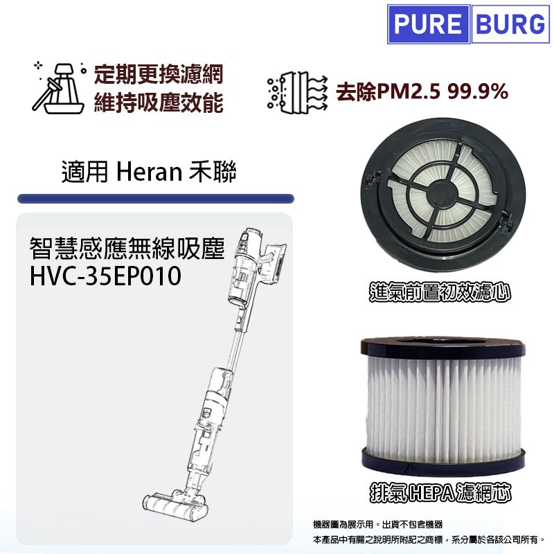  適用Heran禾聯HVC-35EP010 23kPa智慧感應無線吸塵器進風/排氣HEPA集塵濾網濾芯