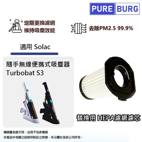 適用Solac Turbobat S3 隨手無線便擕式吸塵器替換用PM2.5 HEPA排氣濾網濾芯