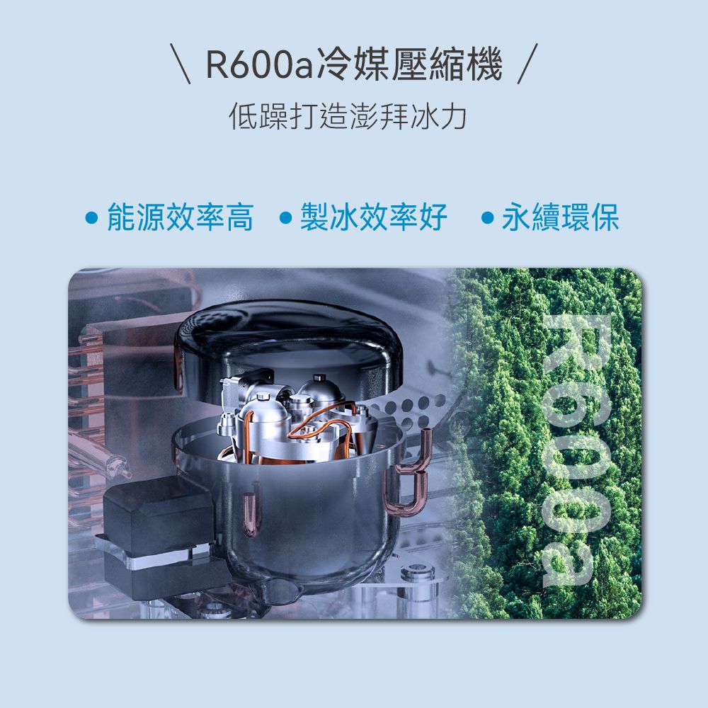 \ 冷媒壓縮機/低躁打造澎拜冰力能源效率高  製冰效率好永續環保 R600a