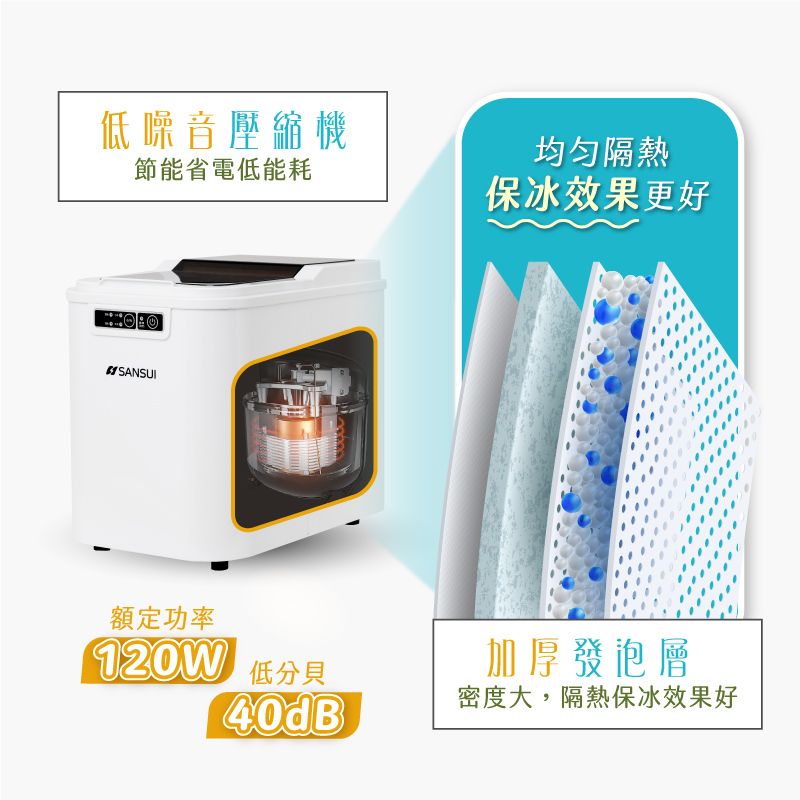 低噪音壓縮機節能省電低能耗 SANSUI額定功率120W低分貝40dB均匀保冰效果更好加厚發泡層密度大,隔熱保冰效果好