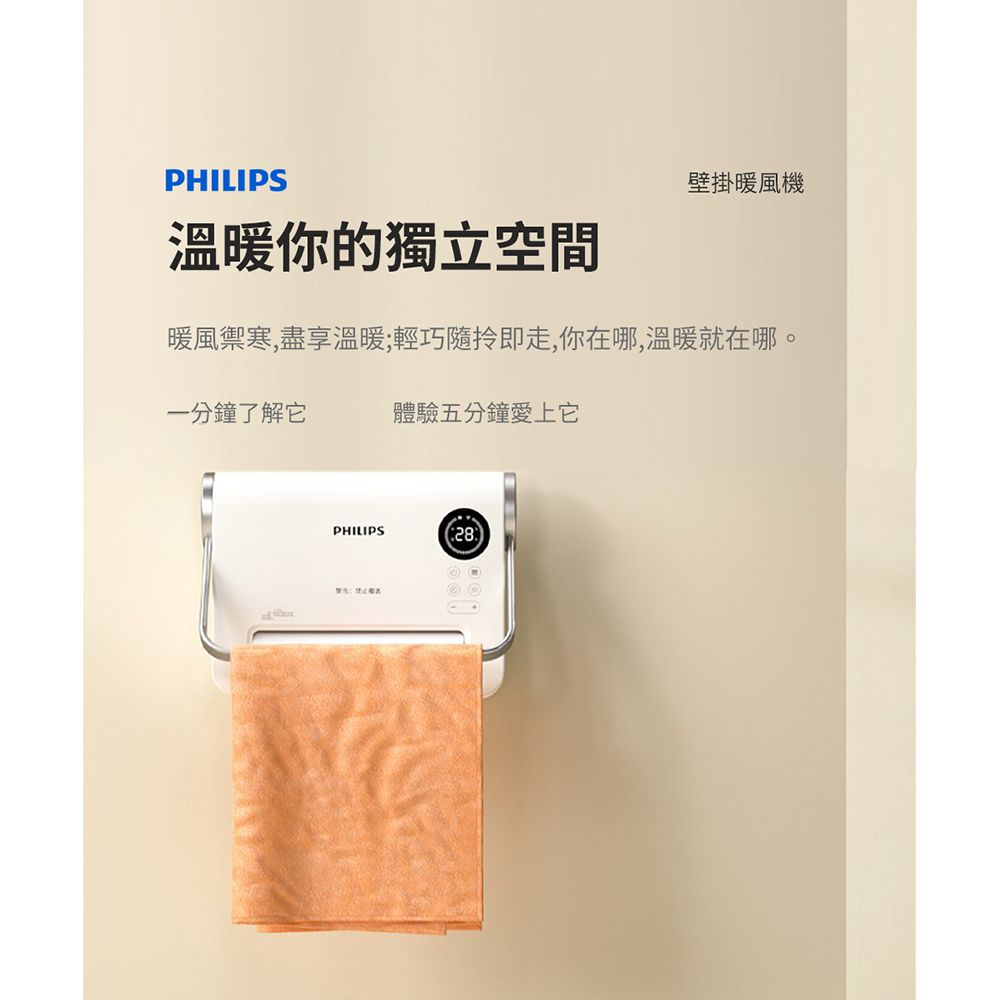 PHILIPS 飛利浦 浴室可用附毛巾架3-7 坪適用  壁掛暖風機(遙控) 電暖器 AHR3124FX