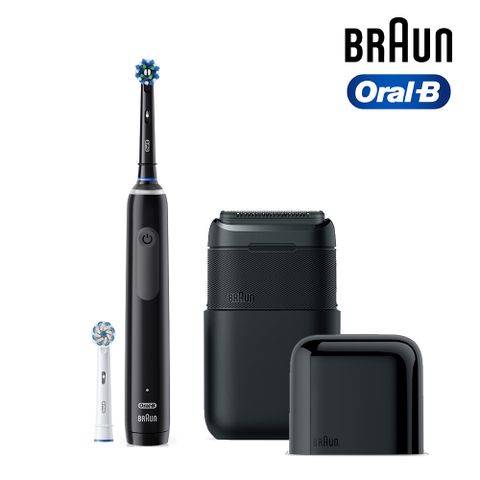 Oral-B 歐樂B PRO4 3D電動牙刷 + BRAUN 黑子彈口袋電動刮鬍刀/電鬍刀 (限量組)