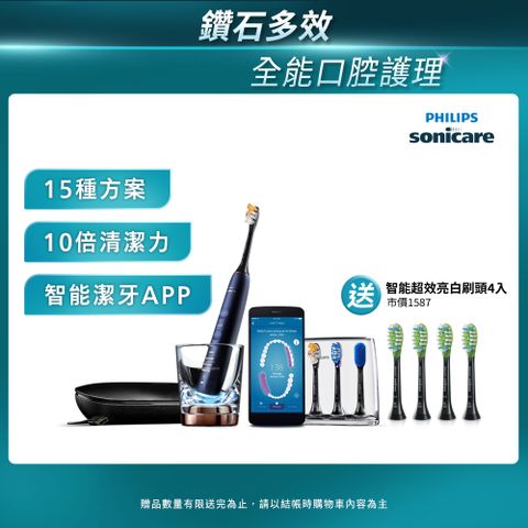 【PHILIPS 飛利浦】Sonicare DiamondClean Smart 鑽石靚白智能音波震動牙刷HX9954/52 (深藍)