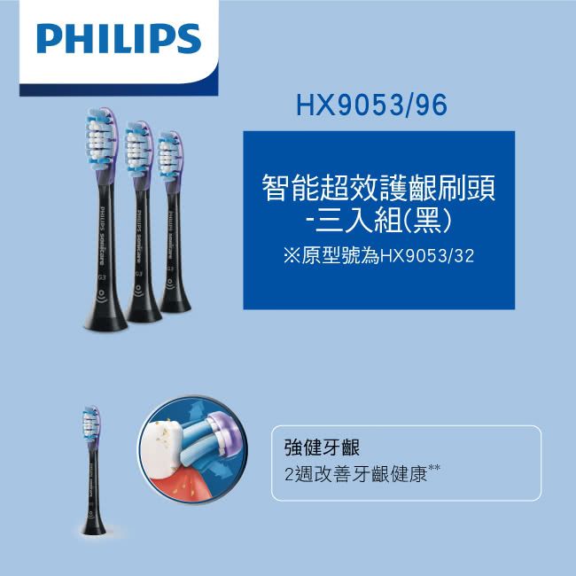 HX953/96智能超效護齦刷頭三入組(黑※原型號為HX9053/32PHILIPS    0)強健牙齦2週改善牙齦健康***