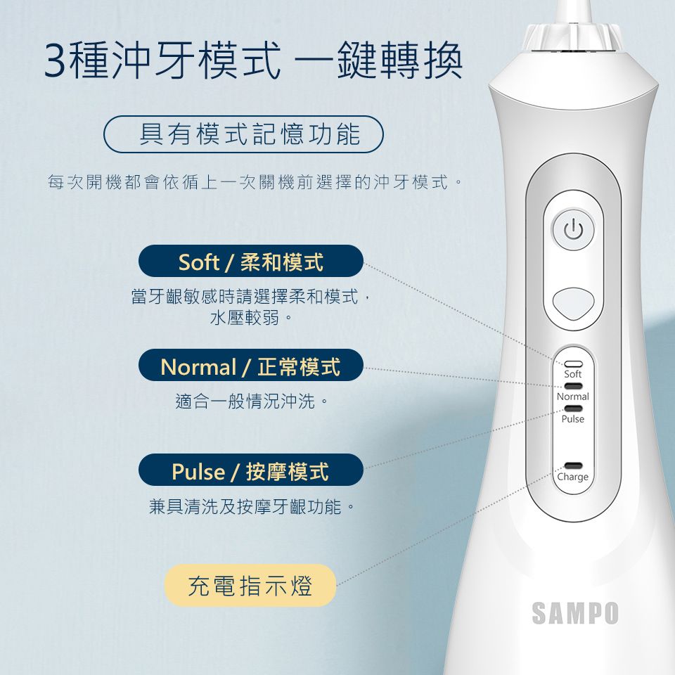 SAMPO 聲寶 攜帶型電動沖牙機 (牙機/牙線/洗牙機/牙齒/沖洗器/牙套) WB-Z2004NL