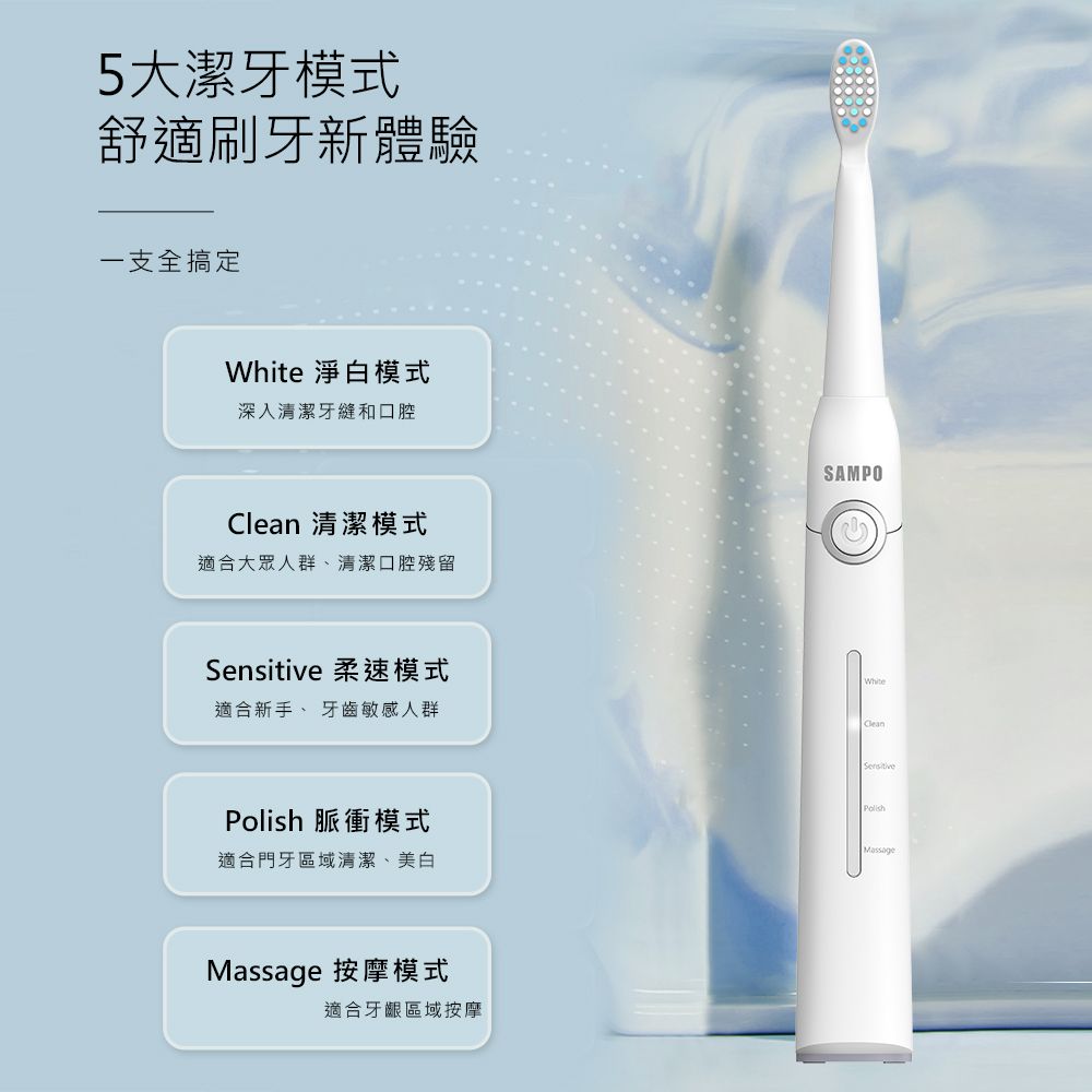 SAMPO 聲寶 五段式音波震動牙刷 電動牙刷-刷頭三年份組 TB-Z2002L 電動牙刷