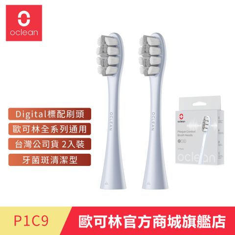 【Oclean 歐可林】2入組盒裝 牙菌斑清潔型刷頭-P1C9(銀柄)