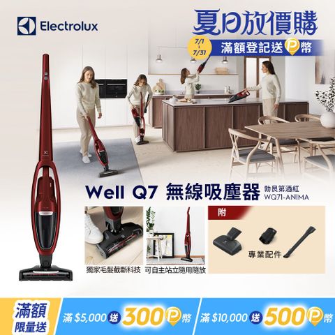 【Electrolux 伊萊克斯】Well Q7無線吸塵器(WQ71-ANIMA勃艮第酒紅)
