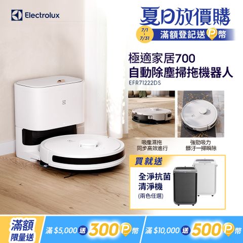 【Electrolux 伊萊克斯】極適家居700 自動除塵掃拖機器人 (柔霧白) EFR71222DS